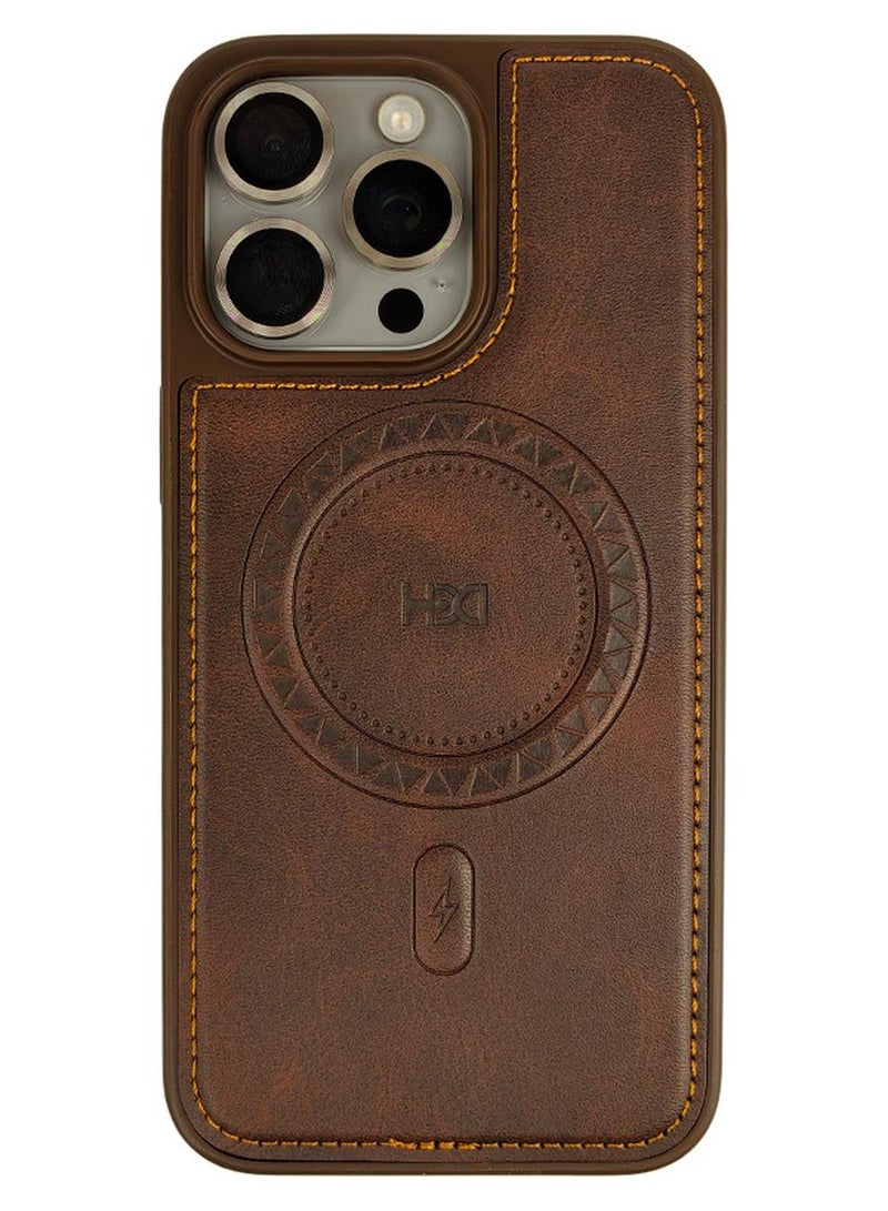 أتش دي دي اتش دي دي غطاء حمايه لهاتف ايفون 15 برو ماكس جراب مغناطيسي ياتي بحواف مرتفعة حول الشاشة تساعد على منع الخدوش - بني غامق - Image 1