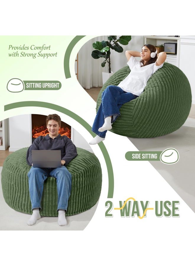 Homguava 3 FT Bean Bag Chair,3' Big Bean Bag,Large Bean Bag Chairs for Adults with Memory Foam Filled,Comfy Beanbag Chairs Soft Bean Bag Sofa with Dutch Corded Plush Cover-Green - Image 5