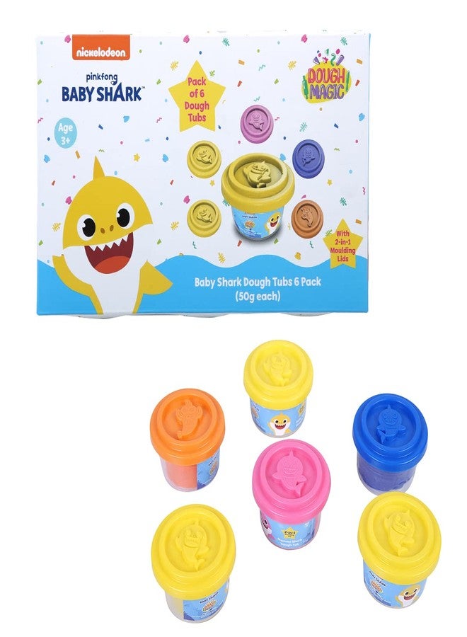 Dough Magic Baby Shark with 2 in 1 Moulding Lid Pack of 6 Tubs 50gm Each|Soft Water Based Dough|Fun with Dough|Non-Toxic|for Kids 3 Years+|Art & Craft Activity|Birthday & Return Gifts|Made in India - Image 1