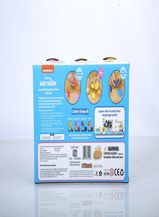 Dough Magic Baby Shark with 2 in 1 Moulding Lid Pack of 6 Tubs 50gm Each|Soft Water Based Dough|Fun with Dough|Non-Toxic|for Kids 3 Years+|Art & Craft Activity|Birthday & Return Gifts|Made in India - Image 4
