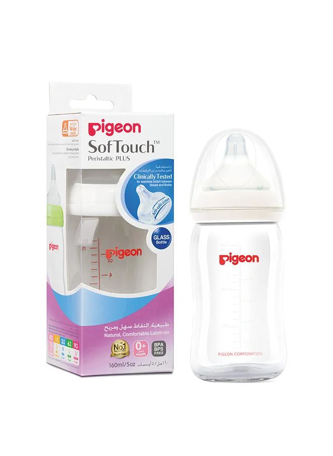 pigeon Softouch  Peristaltic Plus Glass Bottle 160Ml Wide Neck Glass