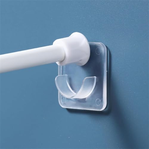 ELMVIA QARB No Drill Plastic Transparent Curtain Rod Brackets No Drilling Self Adhesive Curtain Rod Holder Hooks Nail Free Adjustable Curtain Rod Hooks Curtain Hangers (12PCS) - Image 1