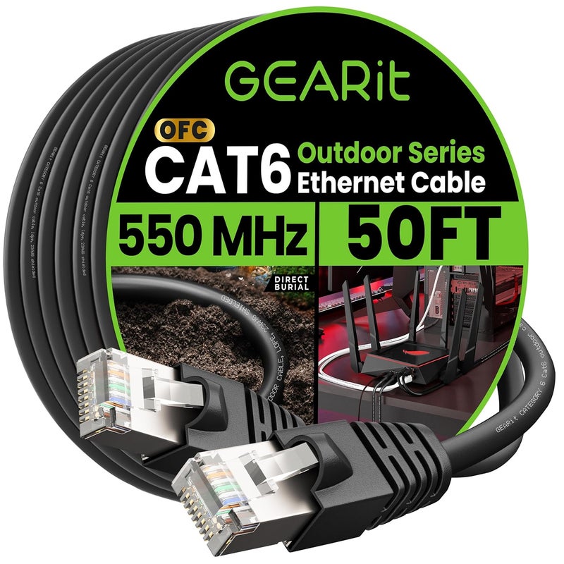 GearIT Cat6 Outdoor Ethernet Cable (50ft) 23AWG Pure Copper, FTP, LLDPE, Waterproof, Direct Burial, In-Ground, UV Resistant, POE, Network, LAN, Internet, Cat 6, Cat6 Cable - 50 Feet - Image 1