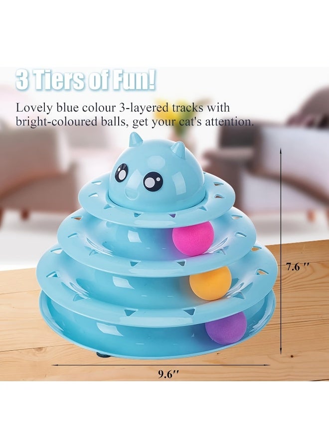 Interactive 3-Level Cat Toy Tower with Rolling Balls, Blue - Image 5