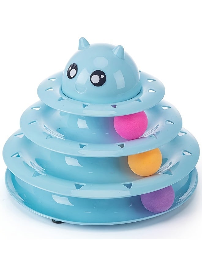 Interactive 3-Level Cat Toy Tower with Rolling Balls, Blue - Image 1