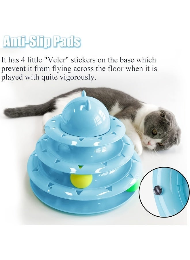 Interactive 3-Level Cat Toy Tower with Rolling Balls, Blue - Image 3