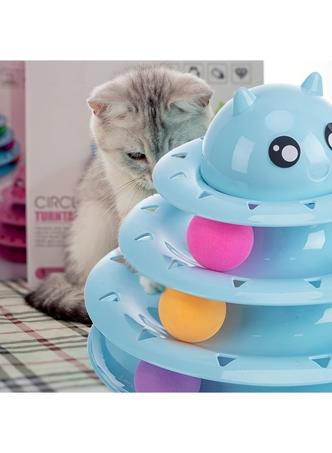 Interactive 3-Level Cat Toy Tower with Rolling Balls, Blue - Image 2
