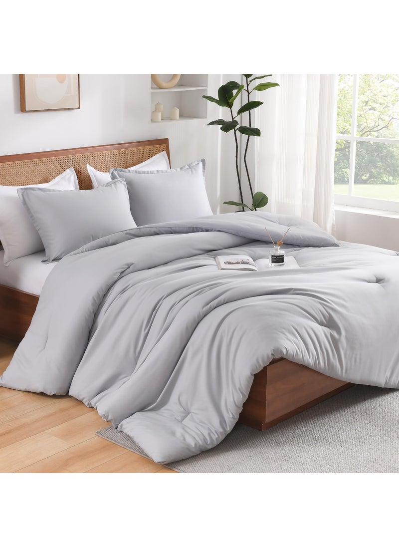 Andency Andency Silver Grey King Size Comforter Set  3 Pieces Lightweight Fluffy Solid Bedding Comforter  All Season Soft Microfiber Bed Sets  - Image 1