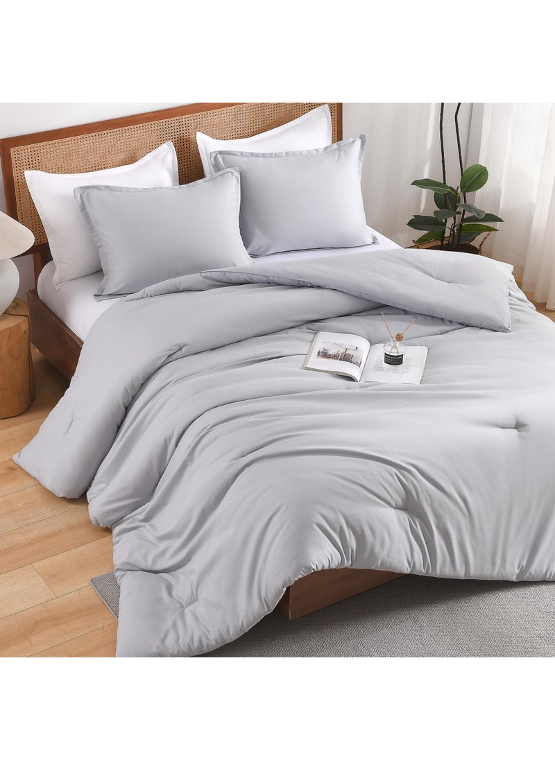 Andency Andency Silver Grey King Size Comforter Set  3 Pieces Lightweight Fluffy Solid Bedding Comforter  All Season Soft Microfiber Bed Sets  - Image 2