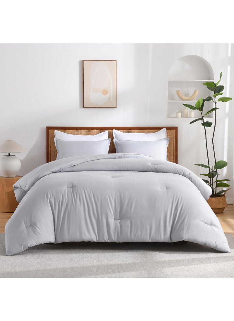 Andency Andency Silver Grey King Size Comforter Set  3 Pieces Lightweight Fluffy Solid Bedding Comforter  All Season Soft Microfiber Bed Sets  - Image 4