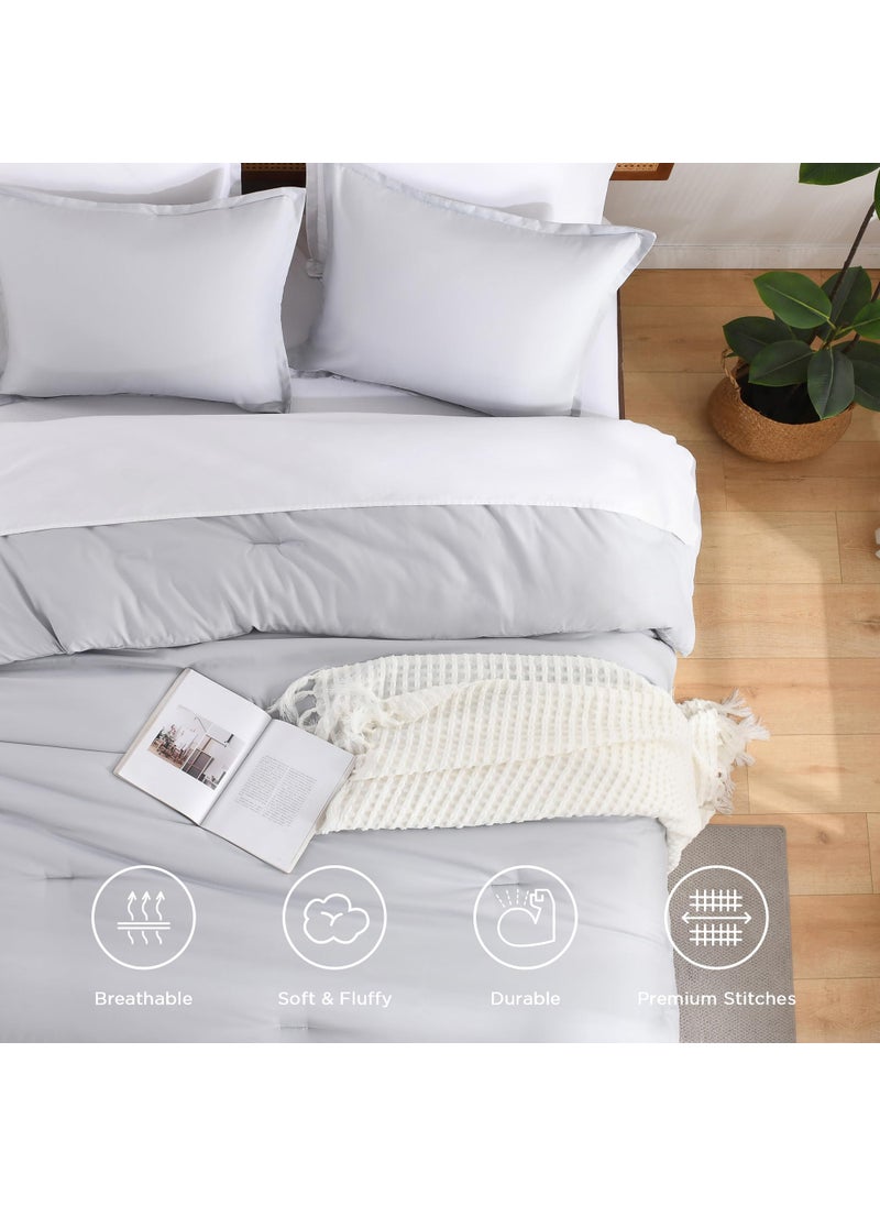 Andency Andency Silver Grey King Size Comforter Set  3 Pieces Lightweight Fluffy Solid Bedding Comforter  All Season Soft Microfiber Bed Sets  - Image 3