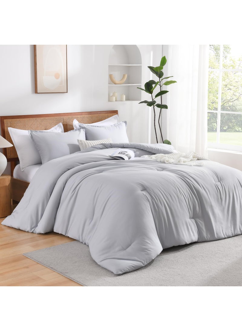 Andency Andency Silver Grey King Size Comforter Set  3 Pieces Lightweight Fluffy Solid Bedding Comforter  All Season Soft Microfiber Bed Sets  - Image 5