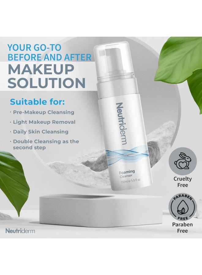 نيوتري ديرم غسول الوجه الرغوي المنظف الرغوي للبشرة الجافة: منظف للوجه فائق الترطيب مع النياسيناميد وفيتامين ج وبروفيتامين ب5 رغوة منظف للوجه - غسول للوجه يزيل المكياج والشوائب - 150 مل - Image 2