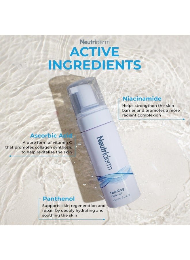 نيوتري ديرم غسول الوجه الرغوي المنظف الرغوي للبشرة الجافة: منظف للوجه فائق الترطيب مع النياسيناميد وفيتامين ج وبروفيتامين ب5 رغوة منظف للوجه - غسول للوجه يزيل المكياج والشوائب - 150 مل - Image 4