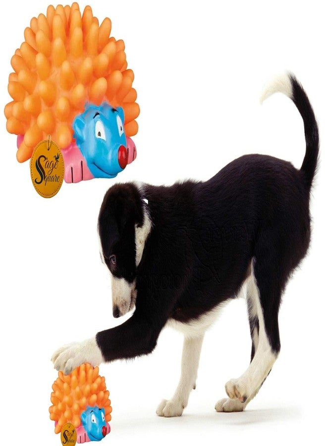 Sage Square Playful Procupine Squeaky Toy for Playtime of Cute Friend of Natural Rubber for Dog, Puppy, Kitten, Cat (Orange) - Image 1