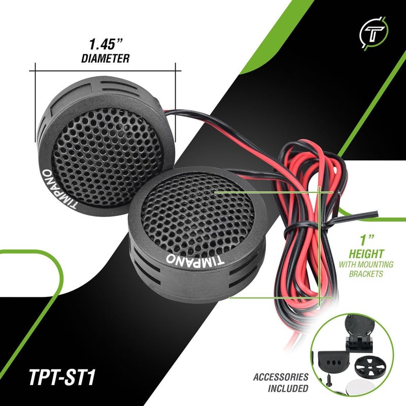 Timpano TPT-ST1 Dome Tweeter, 1 Inch Tweeter Set for Car Audio, Angle or Surface Mount Tweeters, 4 Ohm Soft Dome 180 Watts for Pro Car Audio (Pair) - Image 4