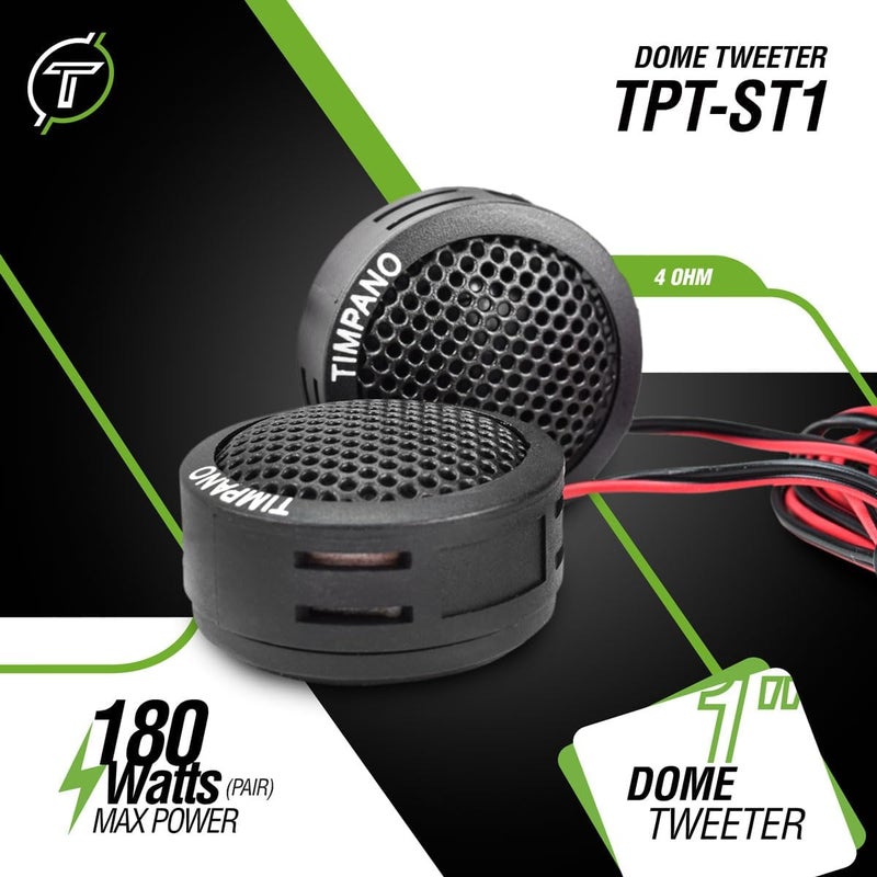 Timpano TPT-ST1 Dome Tweeter, 1 Inch Tweeter Set for Car Audio, Angle or Surface Mount Tweeters, 4 Ohm Soft Dome 180 Watts for Pro Car Audio (Pair) - Image 2