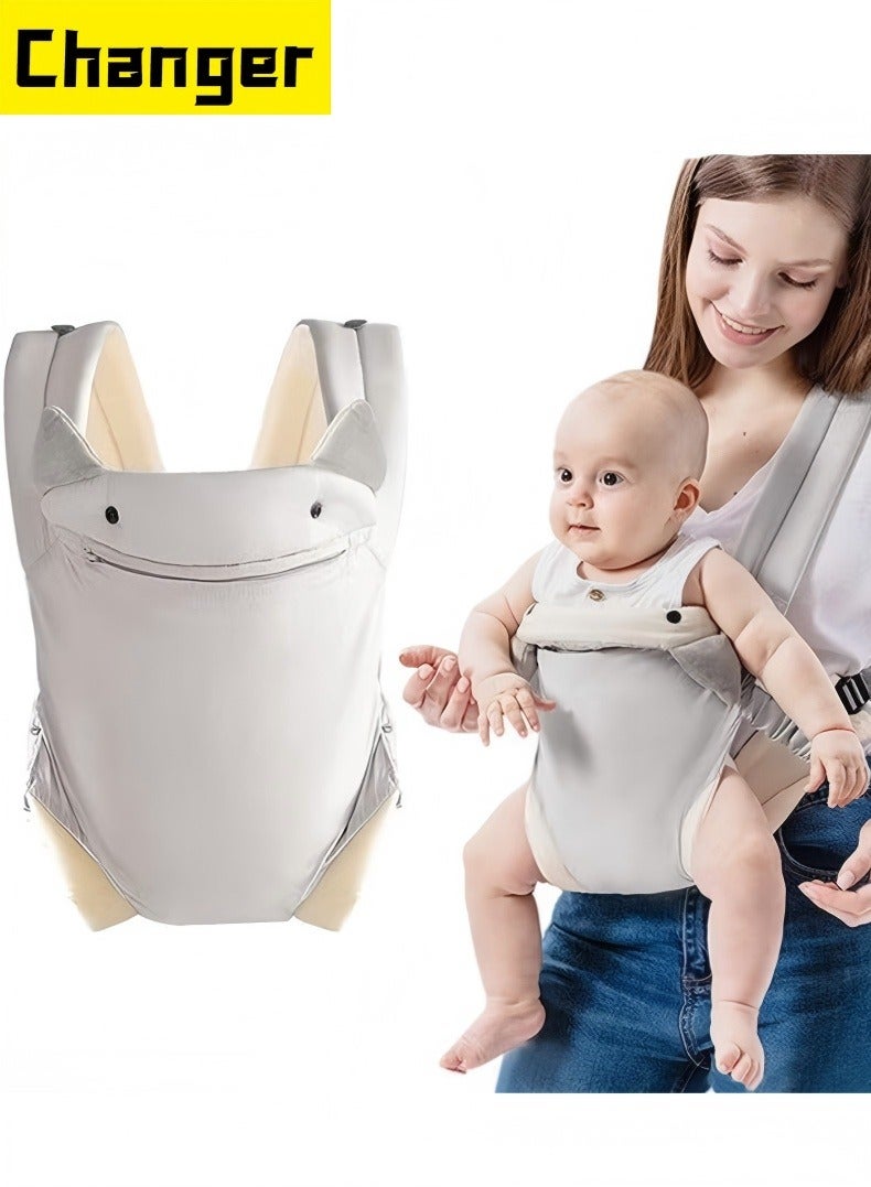 Changer حاملة الأطفال حديثي الولادة إلى طفل صغير مع جيب، 4 في 1 سهلة الارتداء مريحة قابلة للتعديل تنفس الرافعات الناقل، مثالية للأطفال الرضع حتى 15 كجم الأطفال الصغار، رمادي - Image 1