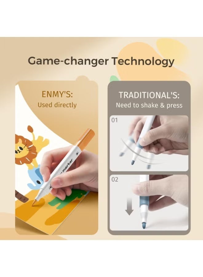 العدو أقلام تلوين أكريليك سائلة مباشرة ENMY – 60 لونًا مميزًا مع سعة حبر 3X، رؤوس فرشاة، مقاومة للماء وقابلة للغسل | مناسبة للصخور، الخشب، القماش، الزجاج، الورق، النسيج | ألوان غنية للفنانين والهواة - Image 5