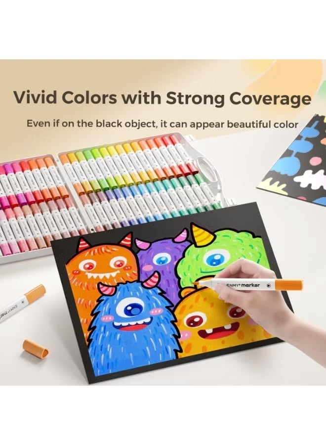 العدو أقلام تلوين أكريليك سائلة مباشرة ENMY – 60 لونًا مميزًا مع سعة حبر 3X، رؤوس فرشاة، مقاومة للماء وقابلة للغسل | مناسبة للصخور، الخشب، القماش، الزجاج، الورق، النسيج | ألوان غنية للفنانين والهواة - Image 2