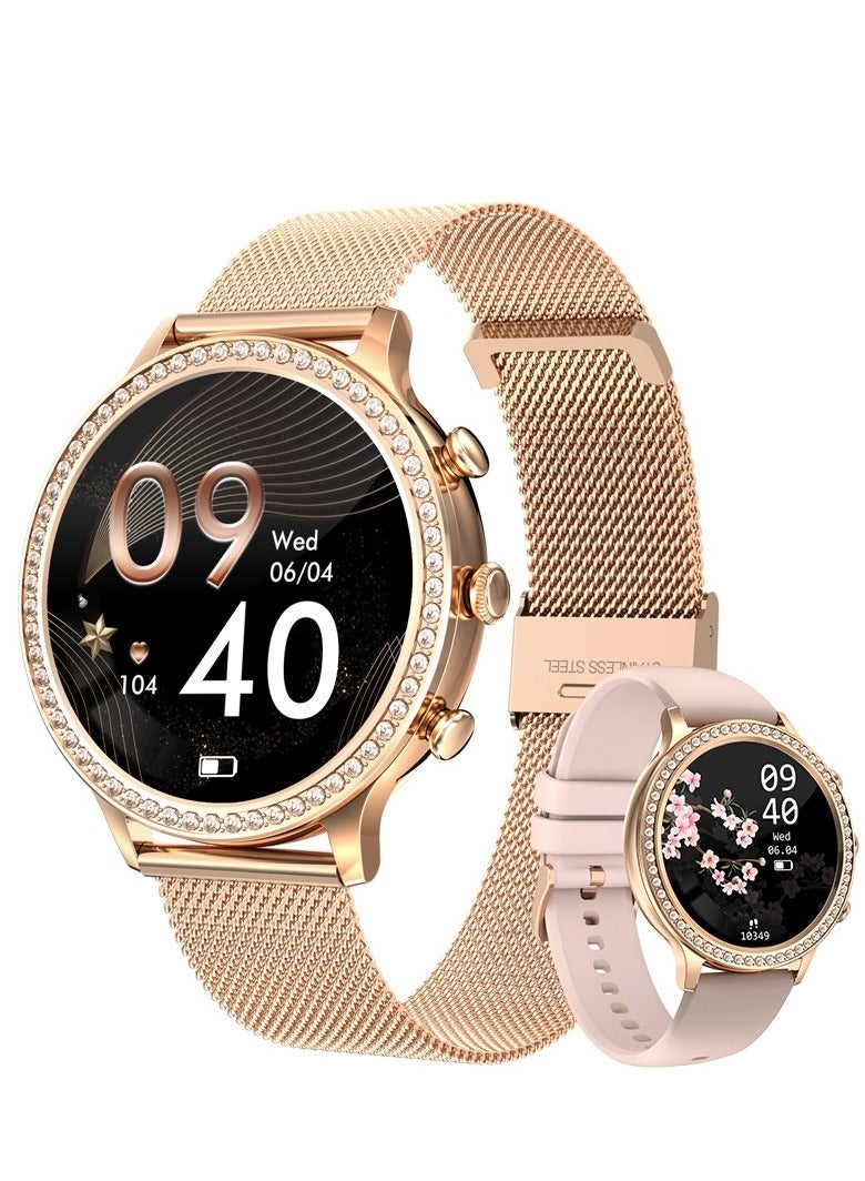 LIGE Newest Fashion Smart Watch for Ladies Bluetooth Call Smart Bracelet Waterproof Smartwatch Women Mesh Rose Gold & Silicone Pink Strap - Image 1