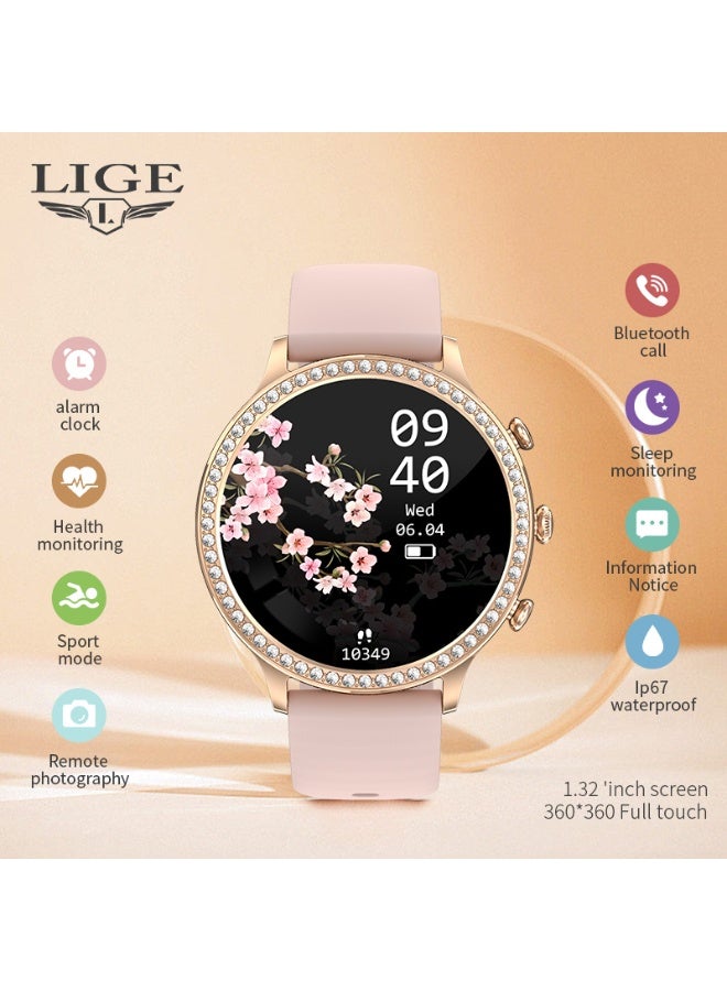 LIGE Newest Fashion Smart Watch for Ladies Bluetooth Call Smart Bracelet Waterproof Smartwatch Women Mesh Rose Gold & Silicone Pink Strap - Image 3