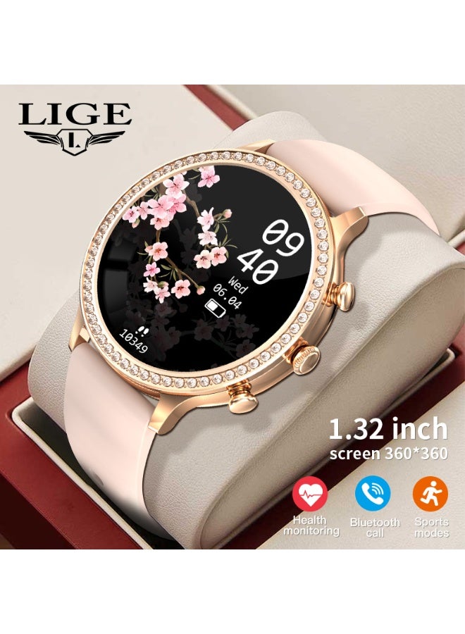 LIGE Newest Fashion Smart Watch for Ladies Bluetooth Call Smart Bracelet Waterproof Smartwatch Women Mesh Rose Gold & Silicone Pink Strap - Image 2