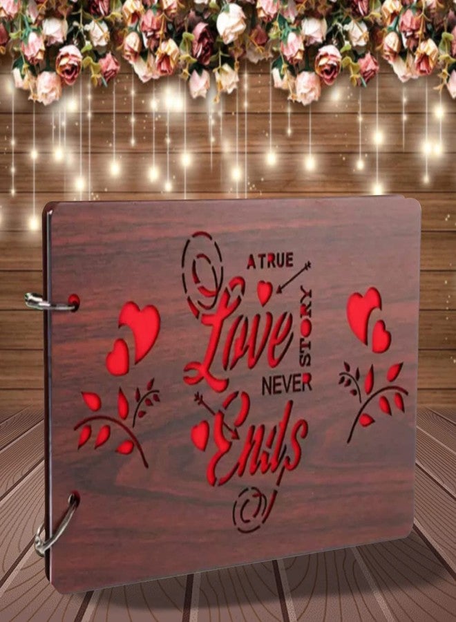 WallDaddy- Scrapbook Crafts (True Love Story) Scrap Book | Wooden Photo Album | 40 Black Color Paper Size "22 X 16 cm" "Wooden Photo Book (Photo Size Supported : 8x6 inch) - Image 1