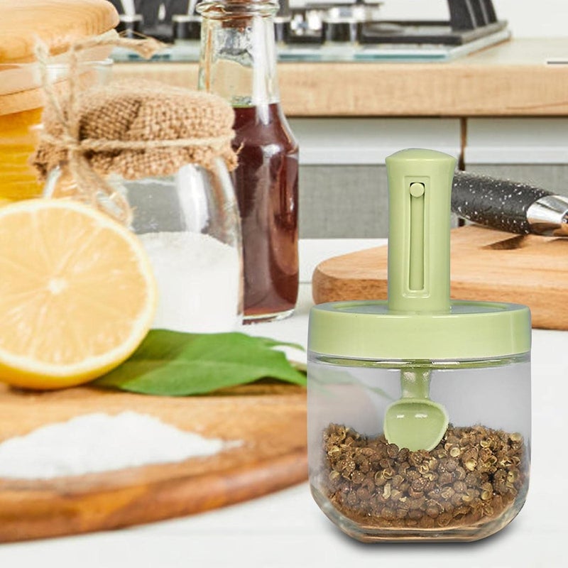 ZURATO Seasoning Spoon Jar, Airtight Lid Jar Storage Container Seasoning Bottle, spice jar with spoon borosilicate Glass, spice jar with spoon borosilicate Glass 300ml (2) - Image 3