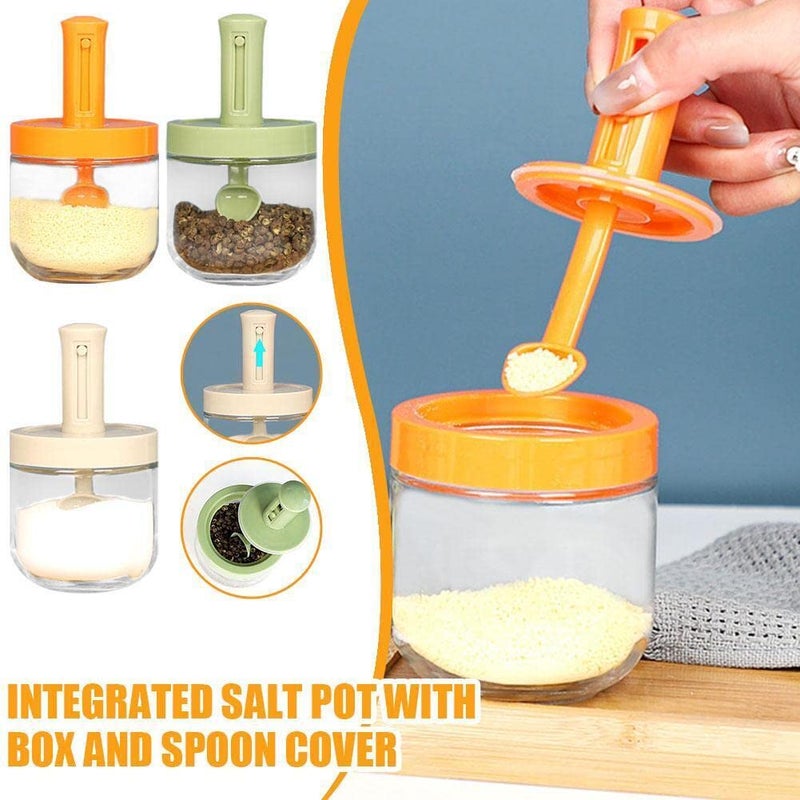 ZURATO Seasoning Spoon Jar, Airtight Lid Jar Storage Container Seasoning Bottle, spice jar with spoon borosilicate Glass, spice jar with spoon borosilicate Glass 300ml (2) - Image 4