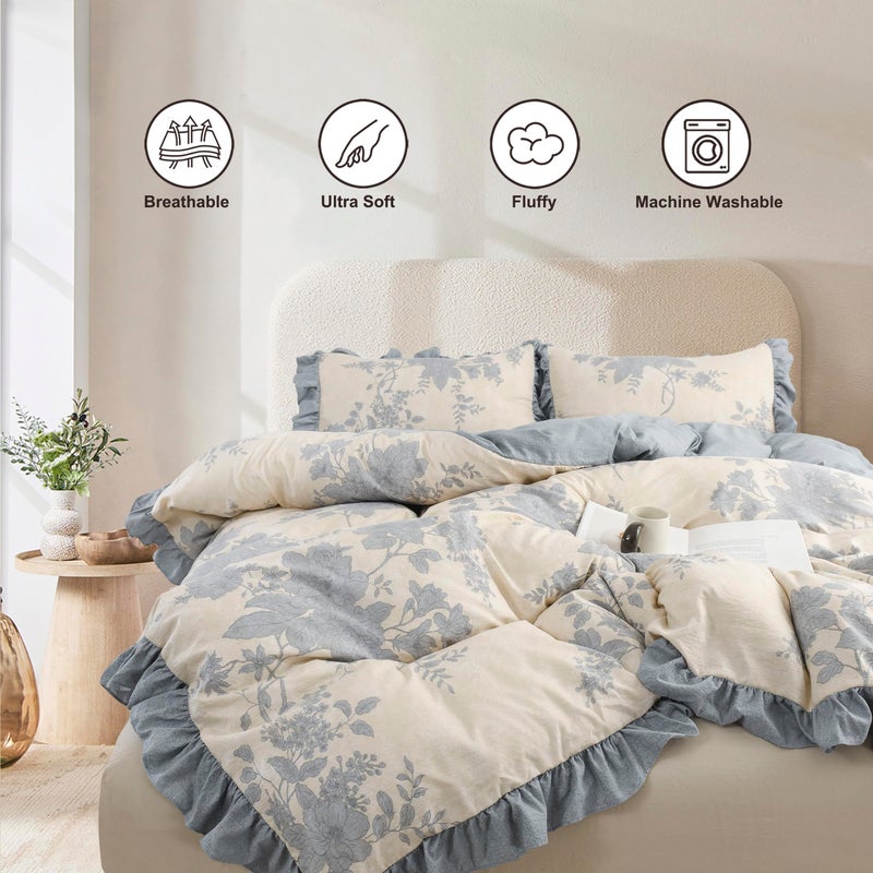 Oli Anderson 5 Piece Floral Comforter Set, Vintage Botanical Print Bedding Set, Farmhouse Lightweight Cottagecore Bed in a Bag with 1 Ruffle Flowers Comforter, 2 Pillowcases, 2 Pillows (Blue, King) - Image 2