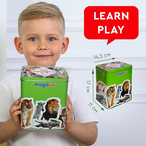 magdum 110 Fridge Magnet for Toddlers in Gift Tin Box Kids Magnets for Fridge - Realistic Magnetic Animals for Refrigerator - Safe Educational Materials for Baby: Zoo, Farm, Fruits, Vegetables, Transport - Image 2