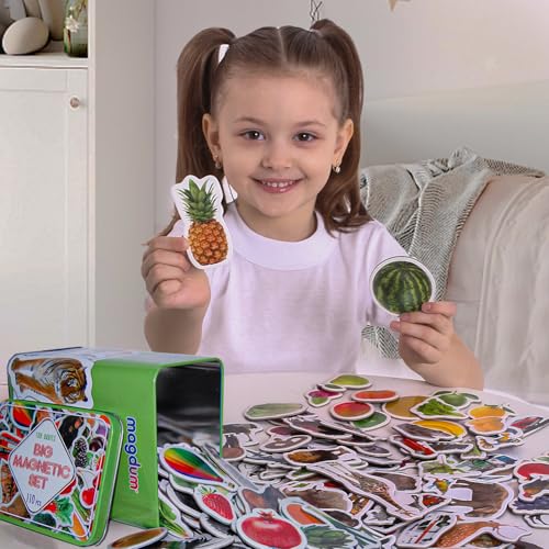 magdum 110 Fridge Magnet for Toddlers in Gift Tin Box Kids Magnets for Fridge - Realistic Magnetic Animals for Refrigerator - Safe Educational Materials for Baby: Zoo, Farm, Fruits, Vegetables, Transport - Image 3
