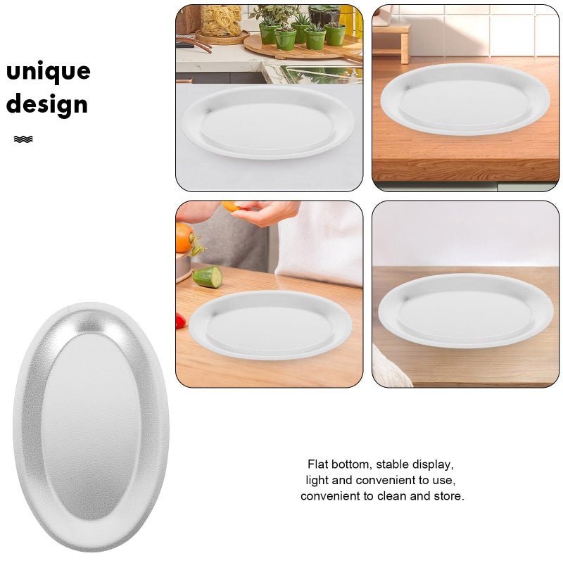 Oval Stainless Steel Serving Tray 27 5cm Silver Metal Platter For Steak Picnic Outdoor - Image 4
