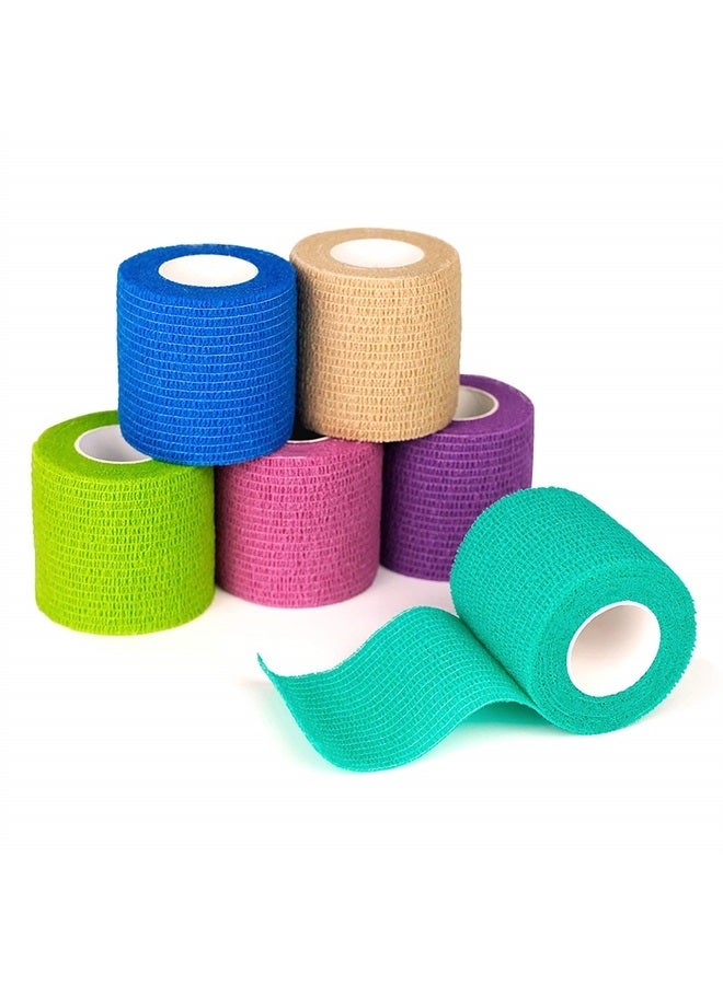 FriCARE Self Adhesive Bandage Wrap, Medical Tape in First Aid Kit Cohesive Bandage Wrap for Sport & Athletic, Breathable Vet Wrap for Wounds, FSA/HSA Eligible 2" X 5 Yards 6 Rolls Rainbow - Image 1