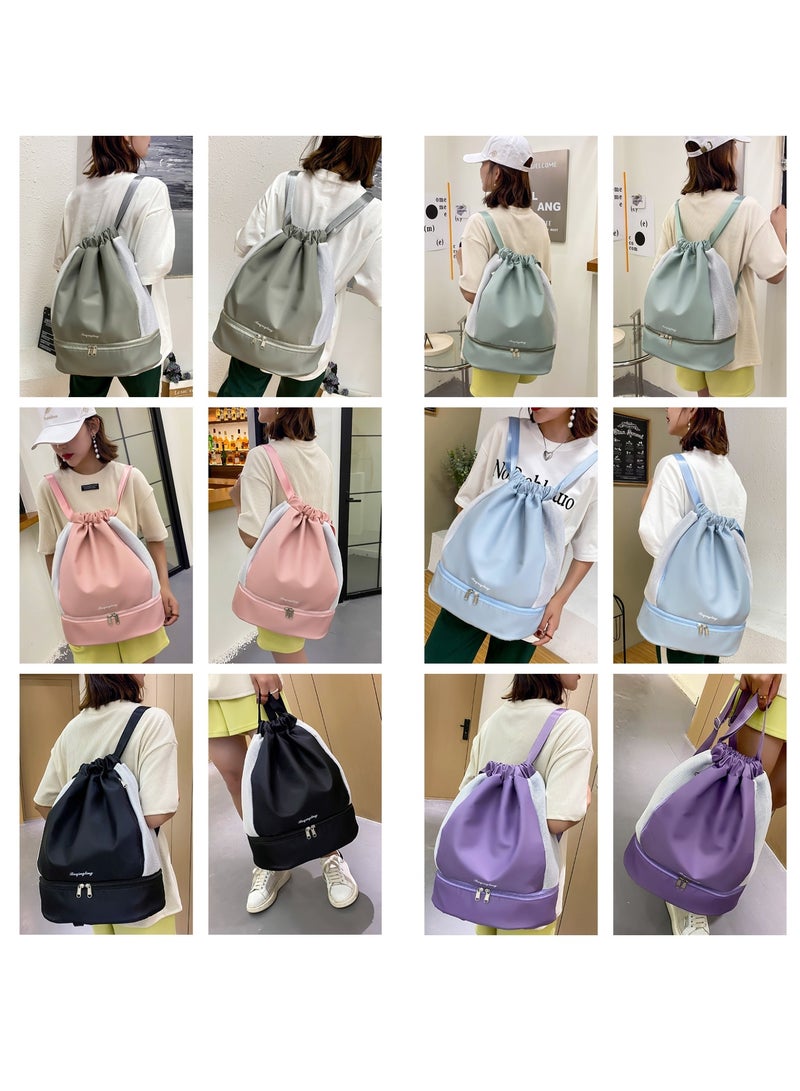 NOVOLAN Drawstring Backpack Drawstring Bag Sports Gym Bag, Swimming Bag Women Dry & Wet Separation Waterproof Fitness Bag Men Storage Bag Backpack Beach Backpack Travel Portable Equipment (black) - Image 2