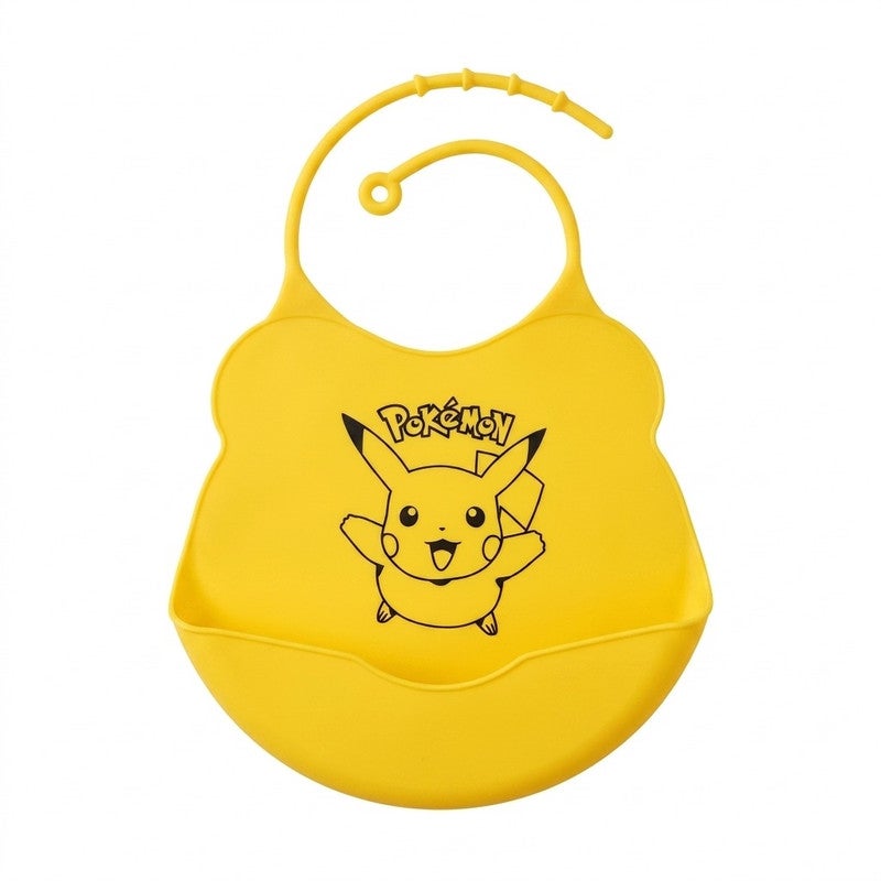 Silicone bib for kids, water- and stain-resistant, with a front pocket to catch crumbs and spills, and an adjustable back strap for quick cleaning and a comfortable feeding experience.