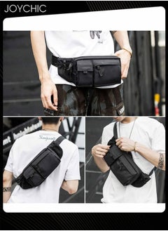 Joychic Casual Men Sports Waist Bag Large Capacity Waterproof Men's Adjustable Straps Premium Lightweight Shoulder Backpack for Gym Fitness Travel Work Black  - Image 3