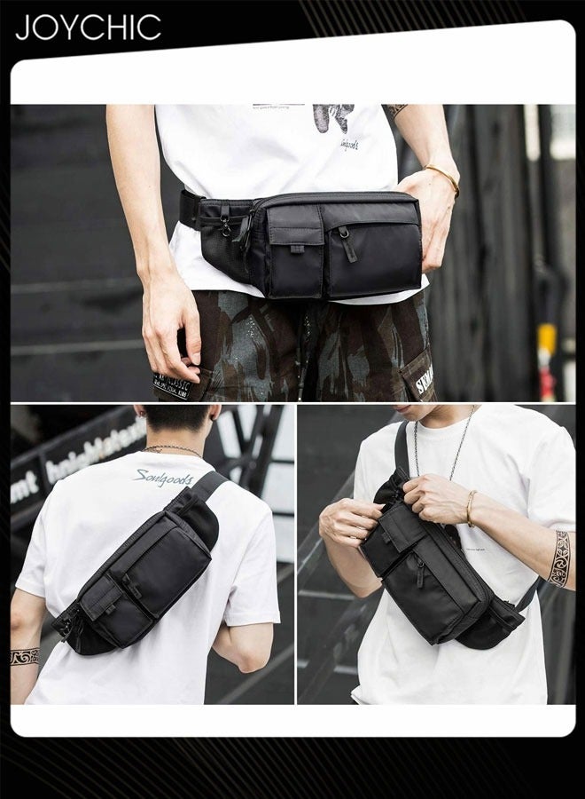 Joychic Casual Men Sports Waist Bag Large Capacity Waterproof Men's Adjustable Straps Premium Lightweight Shoulder Backpack for Gym Fitness Travel Work Black - Image 3