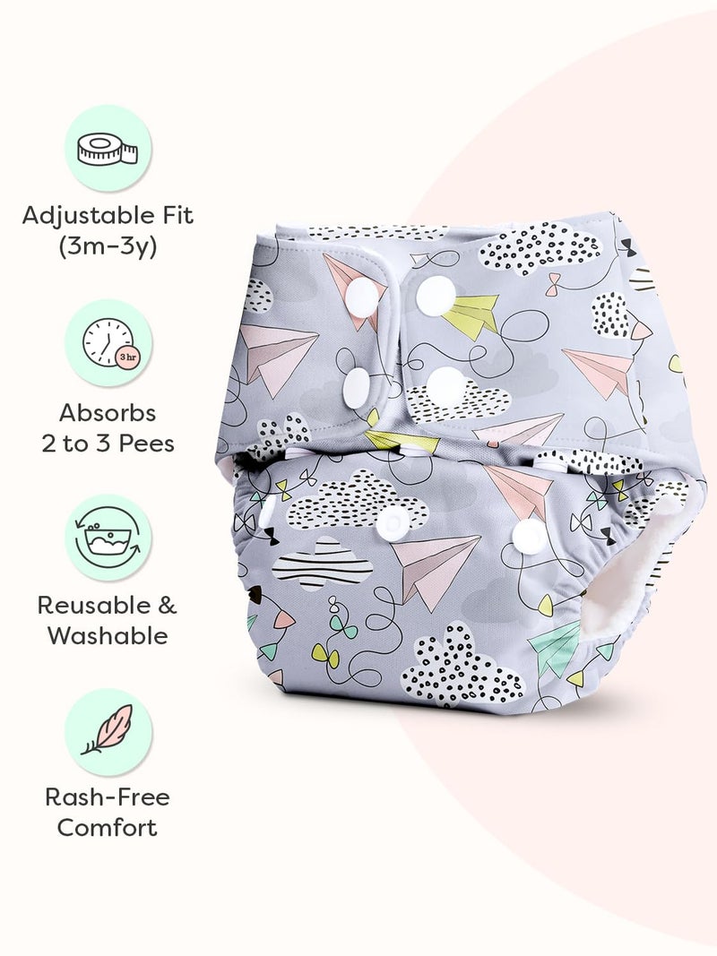 Superbottoms Basic Leakage-proof advanced cloth diapers for babies, High Absorbent 100% cotton 5 reusable diaper and 5 insert pad Combo Pack washable cloth diaper 3M -3Years Adjustable, Reduces Rash - Image 2