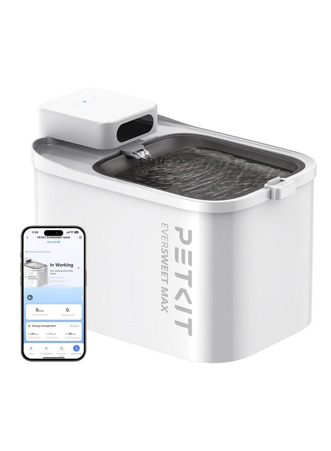 نافورة مياه القطط اللاسلكية Eversweet Max، نافورة مياه للحيوانات الأليفة بسعة 105 أونصة سائلة/3 لتر للقطط والكلاب بالداخل، موزع مياه أوتوماتيكي للقطط مع فلتر بديل، تحكم عبر التطبيق - Image 1