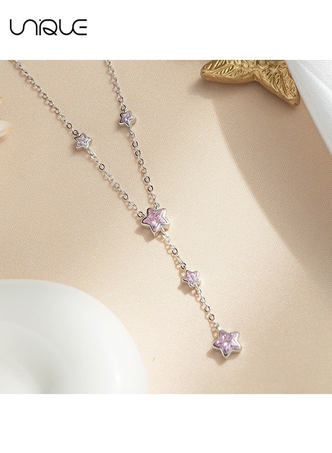 Unique Necklace - Star Tassel Necklace - Pink Diamond Necklace - Clavicle Necklace - Adjustable Necklace - Fashion Simple Unique - Gift - Image 2