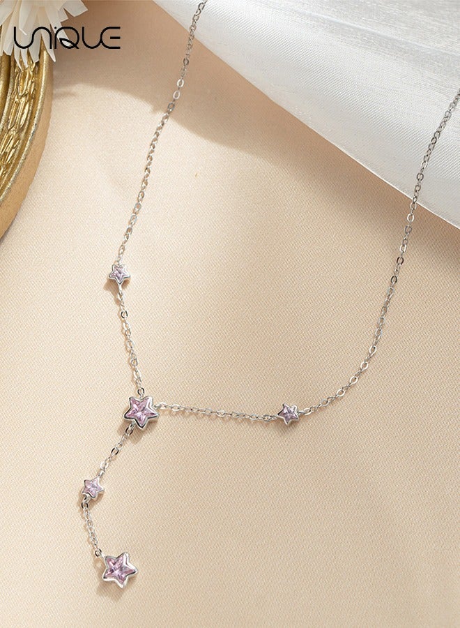 Unique Necklace - Star Tassel Necklace - Pink Diamond Necklace - Clavicle Necklace - Adjustable Necklace - Fashion Simple Unique - Gift - Image 3