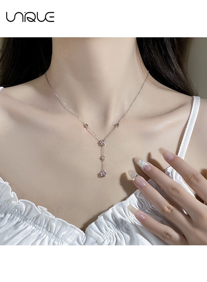 Unique Necklace - Star Tassel Necklace - Pink Diamond Necklace - Clavicle Necklace - Adjustable Necklace - Fashion Simple Unique - Gift - Image 5
