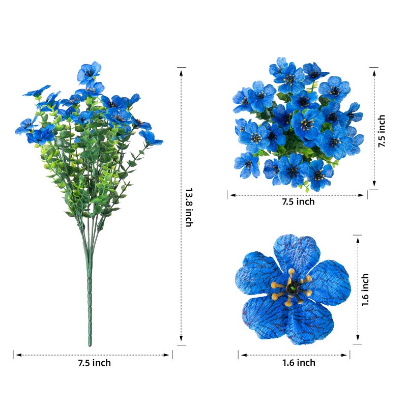 HyeFlora Artificial Flowers for Outdoor Indoor Garden Home Decoration, Faux Flower Daisy with Eucalyptus Leaves Fake Plants Greenery Boxwood Porch Patio, 12 Bundles (Blue) - Image 3