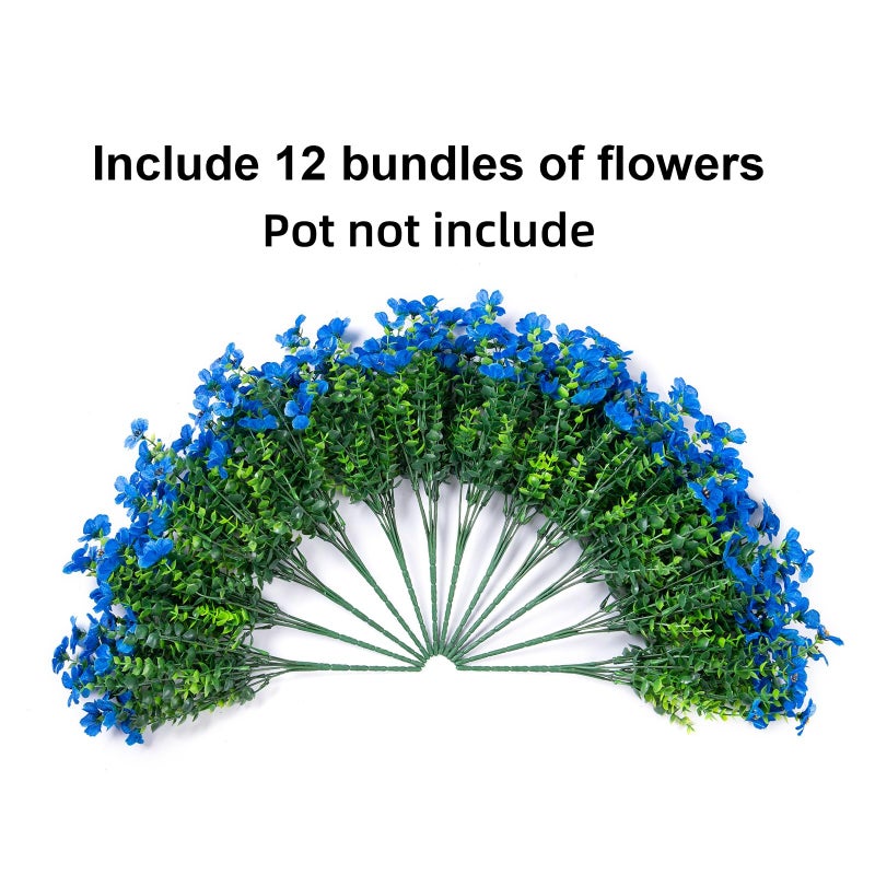 HyeFlora Artificial Flowers for Outdoor Indoor Garden Home Decoration, Faux Flower Daisy with Eucalyptus Leaves Fake Plants Greenery Boxwood Porch Patio, 12 Bundles (Blue) - Image 5