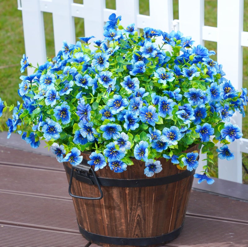 HyeFlora Artificial Flowers for Outdoor Indoor Garden Home Decoration, Faux Flower Daisy with Eucalyptus Leaves Fake Plants Greenery Boxwood Porch Patio, 12 Bundles (Blue) - Image 2