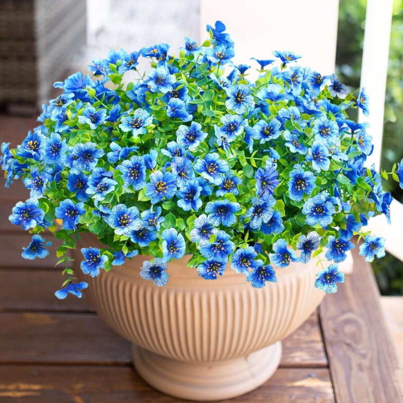 HyeFlora Artificial Flowers for Outdoor Indoor Garden Home Decoration, Faux Flower Daisy with Eucalyptus Leaves Fake Plants Greenery Boxwood Porch Patio, 12 Bundles (Blue) - Image 1