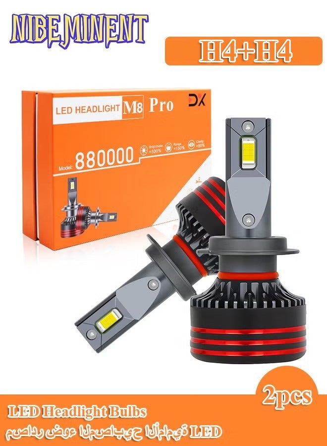 NIBEMINENT 2-Piece Set M8 Pro H4 LED Headlight Bulb, 60W 6000K 12000LM High and Low Beam Halogen Replacement LED Bulb, Super Bright Cool White Light, Car Fog Light Cooling Fan Fog Bulb, Plug and Play, with Cooling Fan - Image 1