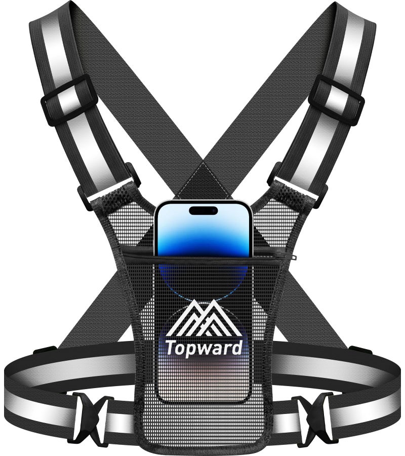 Topward Running Vest Chest Phone Holder for Women Men, Reflective Vest Safety Gear for Dog Walking Cycling - Adjustable Waist/Shoulder - Image 1